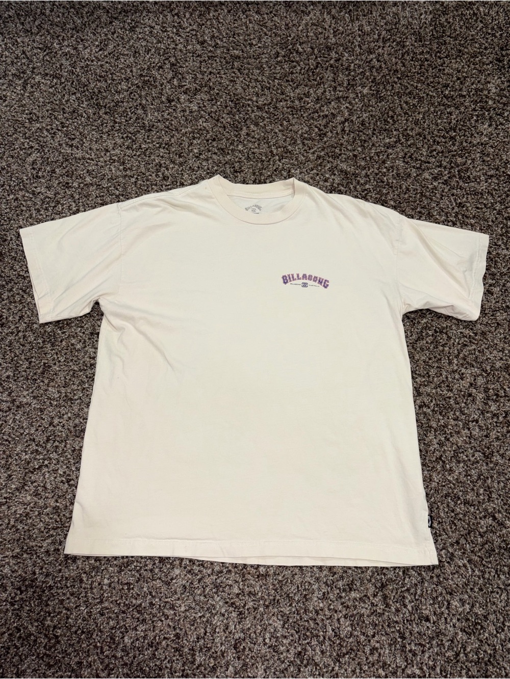 Billabong Cream Short Sleeve Tee with Purple Logo
